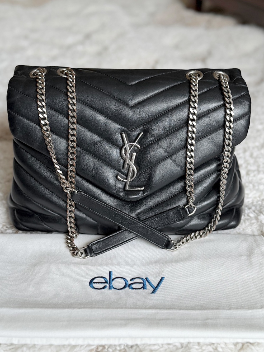 SAINT LAURENT Loulou Medium YSL Shoulder Bag Puff Chevron Leather black